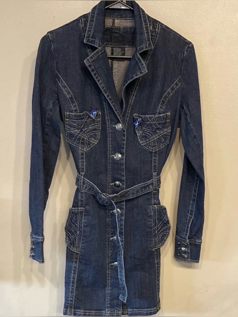 Jou Jou Dark Blue Denim Jean Jacket Dress with Belt